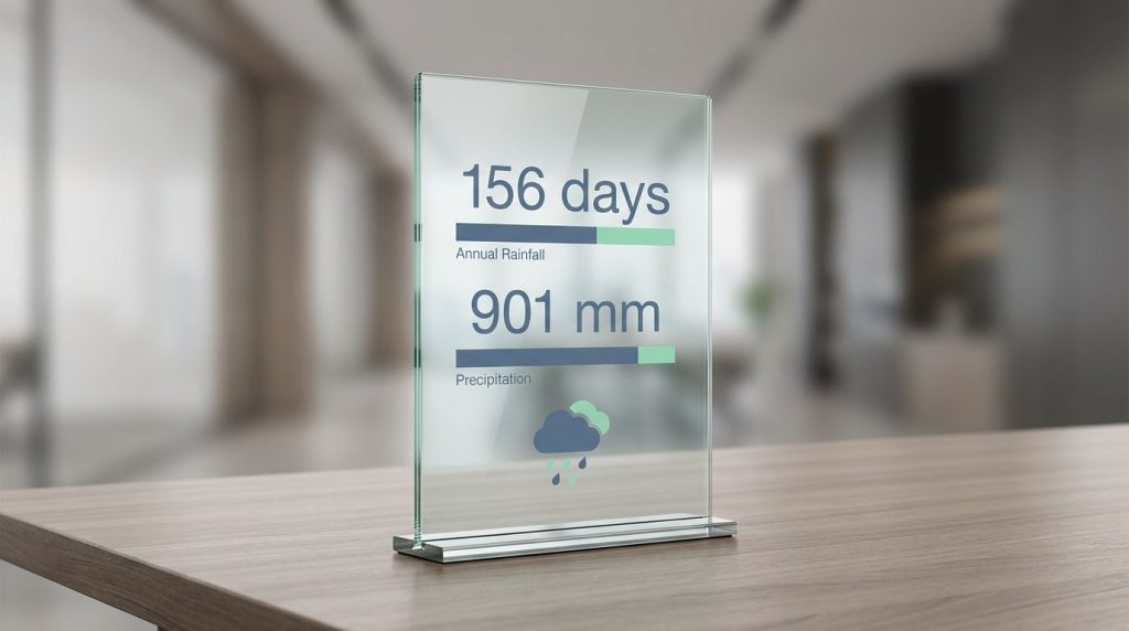 Data visualization on a digital display showing Victoria's annual rainfall statistics.