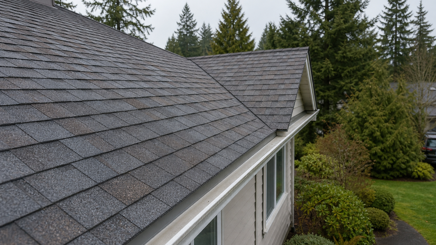 Cleaned asphalt shingle roof in Colwood after careful roof moss removal