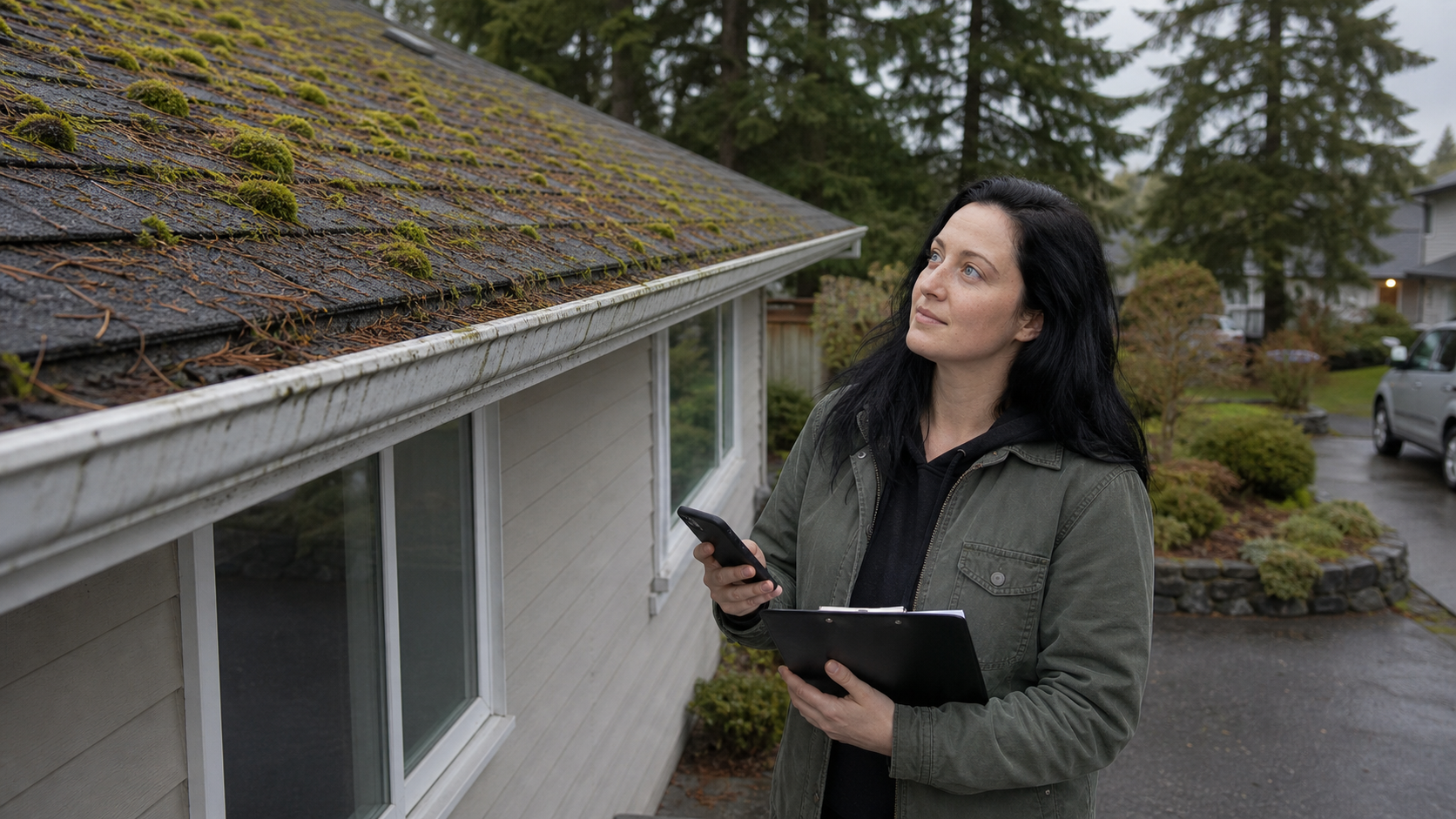 Roof moss inspection for a Colwood home before a free roof moss removal quote